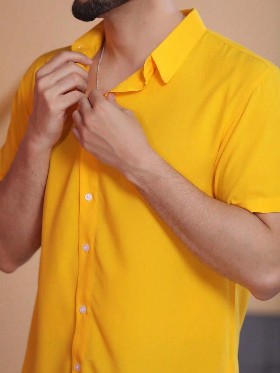 Men Shirts - 黃色 - 查看 1