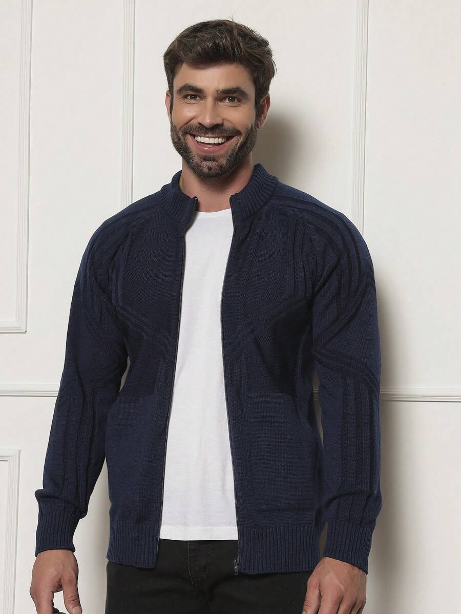 Men Knit Tops - 藏蓝色 - 查看 1