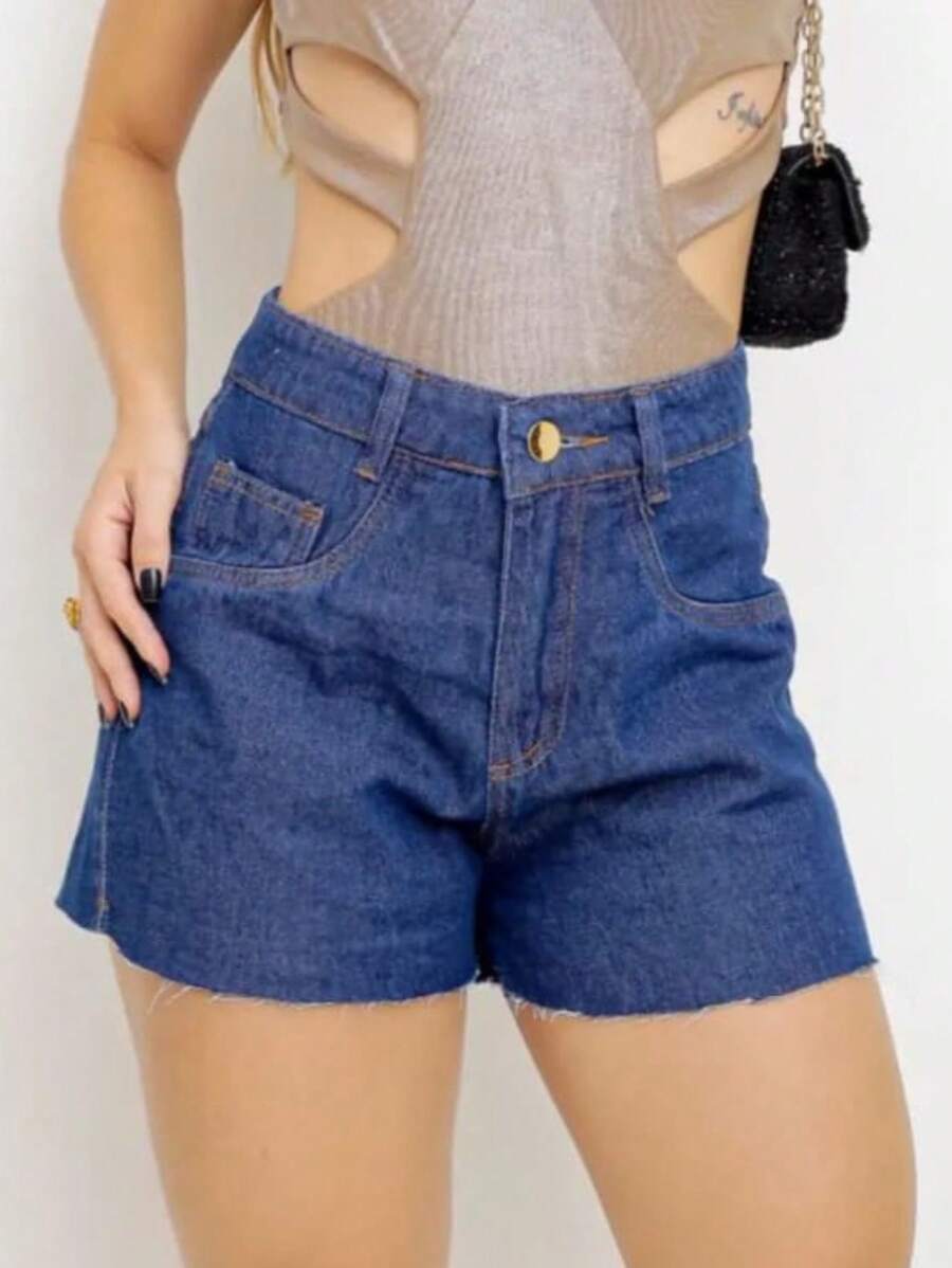 Women Denim Shorts - 深色水洗藍 - 查看 1