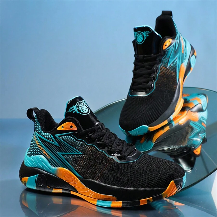 夏季新款透气大码男士篮球鞋，户外运动鞋 - 防滑、柔软、随机不对称图案 - 黑色 - 查看 1