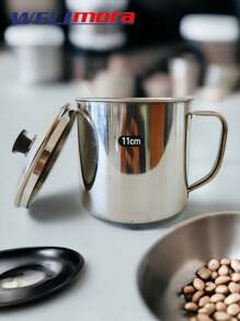 Stainless Steel Mug With Lid With Handle (11 Cm) For Tea, Coffee And Chocolate - Premium Travel Container For Drinks Of All Kinds - Kitchen Supplies - Silver - View 2