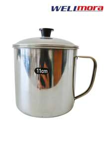 Stainless Steel Mug With Lid With Handle (11 Cm) For Tea, Coffee And Chocolate - Premium Travel Container For Drinks Of All Kinds - Kitchen Supplies - Silver - View 3