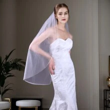 1 mạng che mặt in hình bầu trời đầy sao mơ mộng theo phong cách Mori Nhật Bản-Hàn Quốc, mũ đội đầu cô dâu ngắn màu sâm panh - Nhiều màu - Xem 6