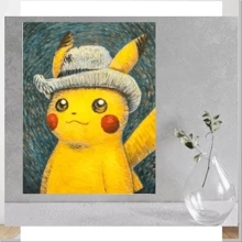 Cuadro de Madera 28 x 40 Pica Pokemo Van Gogh Meme - Marrón - Ver 1