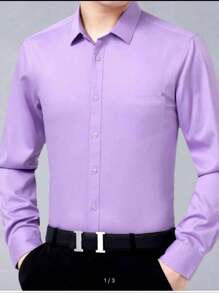 Men's Slim Fit Long Sleeve Dress Shirt Unmissable And  Promotion - 紫丁香色 - 查看 1
