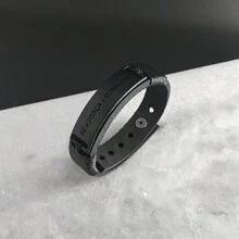 Pulseira Masculina de Couro Religiosa Fé Força Coragem Ajustável - Preto - Visão 3