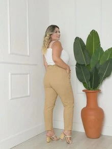 Plus Size Pants - Màu Khaki - Xem 4