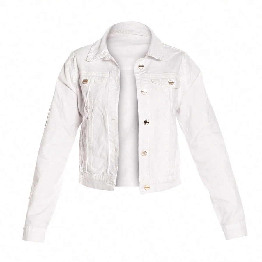 CHAMARRA DENIM JACKETS BASICA DE MEZCLILLA STRETCH CASUAL CON BOLSAS - Blanco - Ver 1