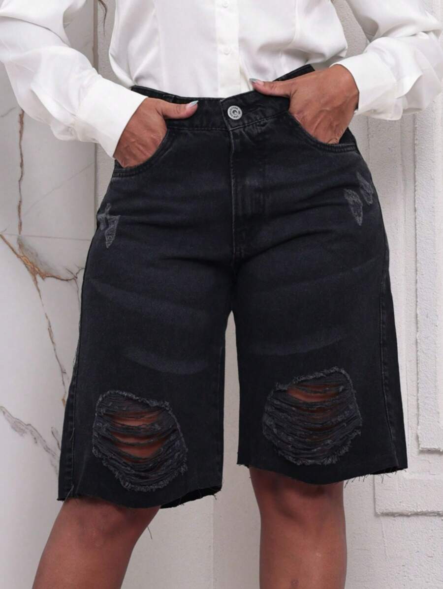Women Denim Shorts - Rửa tối - Xem 1