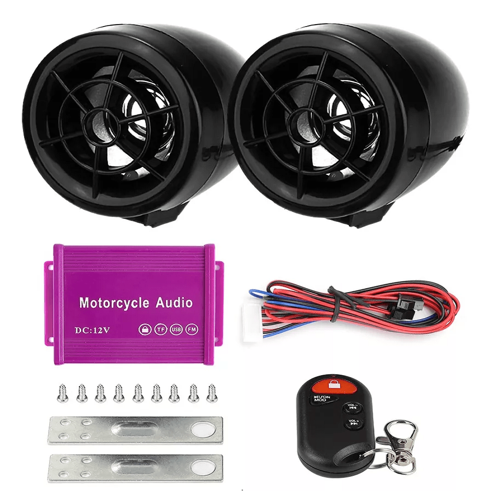 Bocina Para Moto Alarma Con Estereo Bluetooth A Prueba De Agua Motocicleta Usb Estereo Amplificador Para Motocicleta Sonido Candado Control Remoto Contra Agua Altavoces Cuatrimoto Kit Usb Micro SD Antirrobo Mp3 - W6854 - Moto bocina