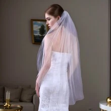 1 mạng che mặt in hình bầu trời đầy sao mơ mộng theo phong cách Mori Nhật Bản-Hàn Quốc, mũ đội đầu cô dâu ngắn màu sâm panh - Nhiều màu - Xem 1