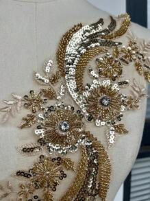 1pc 3D Lace Tassel Flower Sew On Embroidered Lace Applique Wedding Dress Bride's Gown Headdress Adornment DIY Patch Clothing Accessories(Golden) - Gold - View 5