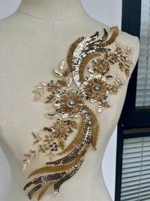 1pc 3D Lace Tassel Flower Sew On Embroidered Lace Applique Wedding Dress Bride's Gown Headdress Adornment DIY Patch Clothing Accessories(Golden) - Gold - View 1