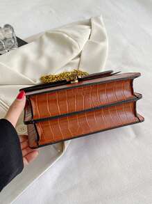 Crocodile Grain Leather Woman Handbag, Vintage Chain Small Square Bag, Fashion Versatile Shoulder Crossbody Bag (23*15*9cm), Retro Inspired Bag For Women - Brown - View 5