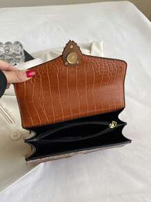 Crocodile Grain Leather Woman Handbag, Vintage Chain Small Square Bag, Fashion Versatile Shoulder Crossbody Bag (23*15*9cm), Retro Inspired Bag For Women - Brown - View 4