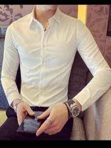 Men's Slim Fit Long Sleeve Dress Shirt Unmissable And  Promotion - 白色 - 查看 3