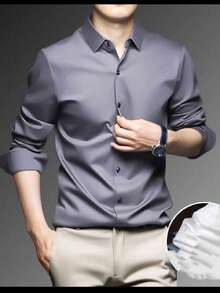 Men's Slim Fit Long Sleeve Dress Shirt Unmissable And  Promotion - 深灰色 - 查看 2