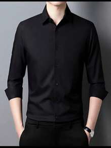 Men's Slim Fit Long Sleeve Dress Shirt Unmissable And  Promotion - 黑色 - 查看 1