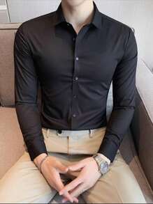 Men's Slim Fit Long Sleeve Dress Shirt Unmissable And  Promotion - 黑色 - 查看 2