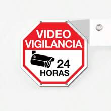 Señalamiento Letrero Señal Video Vigilancia 24 Horas, Plástico estireno, medida 27 x 27 cm. - Rojo y blanco - Ver 1