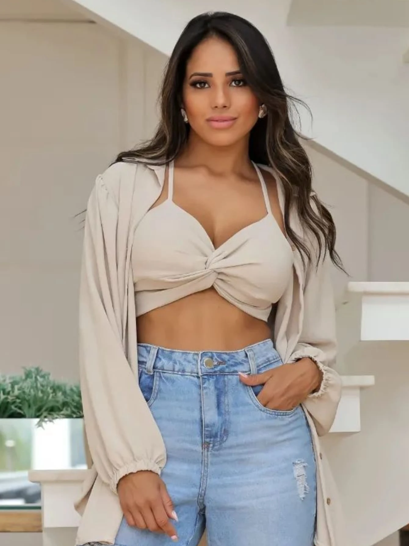 Women Two-Piece Outfits - Beige - View 1