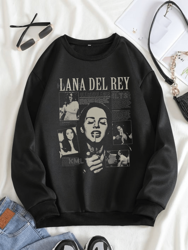 Moletom Cantora Lana Del Trip Hop Indie Pop Dance Rock Soft Rock Blues-Rock Folk Gola Redonda Unissex Flanelado Algodão e Poliéster Dia dos Pais
