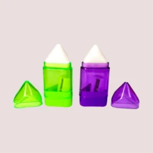 Pencil Sharpener With Reservoir With Eraser - Green and Purple - View 2