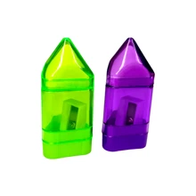 Pencil Sharpener With Reservoir With Eraser - Green and Purple - View 1