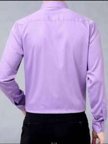 Men's Slim Fit Long Sleeve Dress Shirt Unmissable And  Promotion - 紫丁香色 - 查看 2