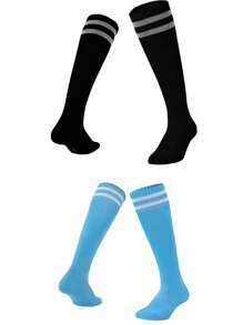 6 Pairs Youth Team Sports Over-The-Knee Socks, Children's Football Socks. Youth & Teen Over-The-Knee Sports Soccer, Gym Socks For Children, Solid Color & Striped, Suitable For Boys & Girls Aged 8-12 - Black - View 7