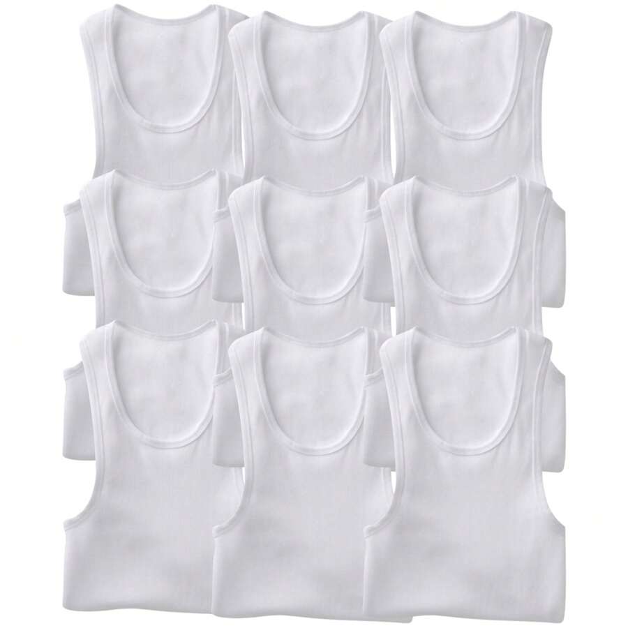 Men's Multi-Item Pack Of Classic Slim Fit Pre-Shrunk A-Shirt Tank Tops Undershirt - 9 Pack: White - View 1
