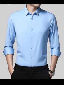 Men's Slim Fit Long Sleeve Dress Shirt Unmissable And  Promotion - 淺藍色 - 查看 2