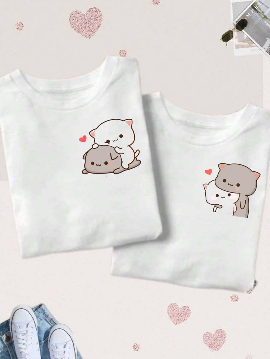 T-Shirts For Couples. Couple Outfit T-Shirts, TWO Pieces, Duo, Friendship, Love, Boyfriends, Bears - 白色 - 查看 1
