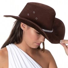Chapéu Feminino Country Modão Sertanejo Cowboy Com Strass Lançamento Envio Imediato - Marrom - Visão 2