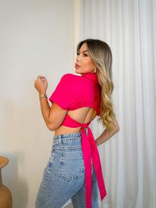Women Blouses - 玫紅色 - 查看 2