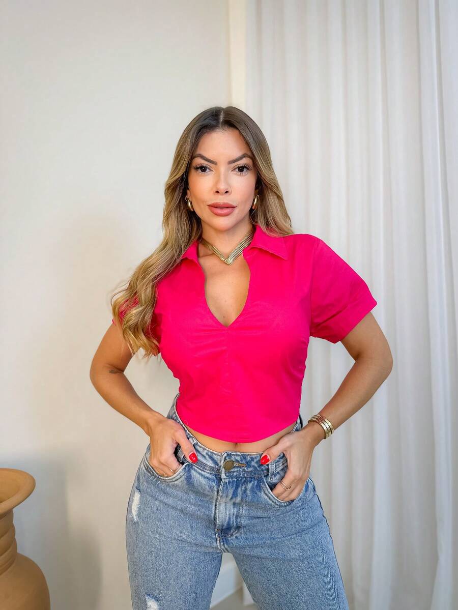 Women Blouses - 玫紅色 - 查看 1