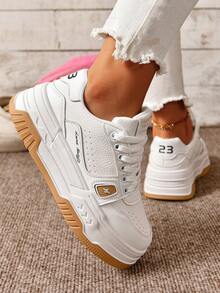 Đế dày Trắng Giày thể thao Đối với phụ nữ , Thoải mái Mùa Xuân Và Mùa thu Giải trí Giày dép , Thích hợp Đối với Sinh viên Đến Thể dục Và Thư giãn - trắng - Xem 3