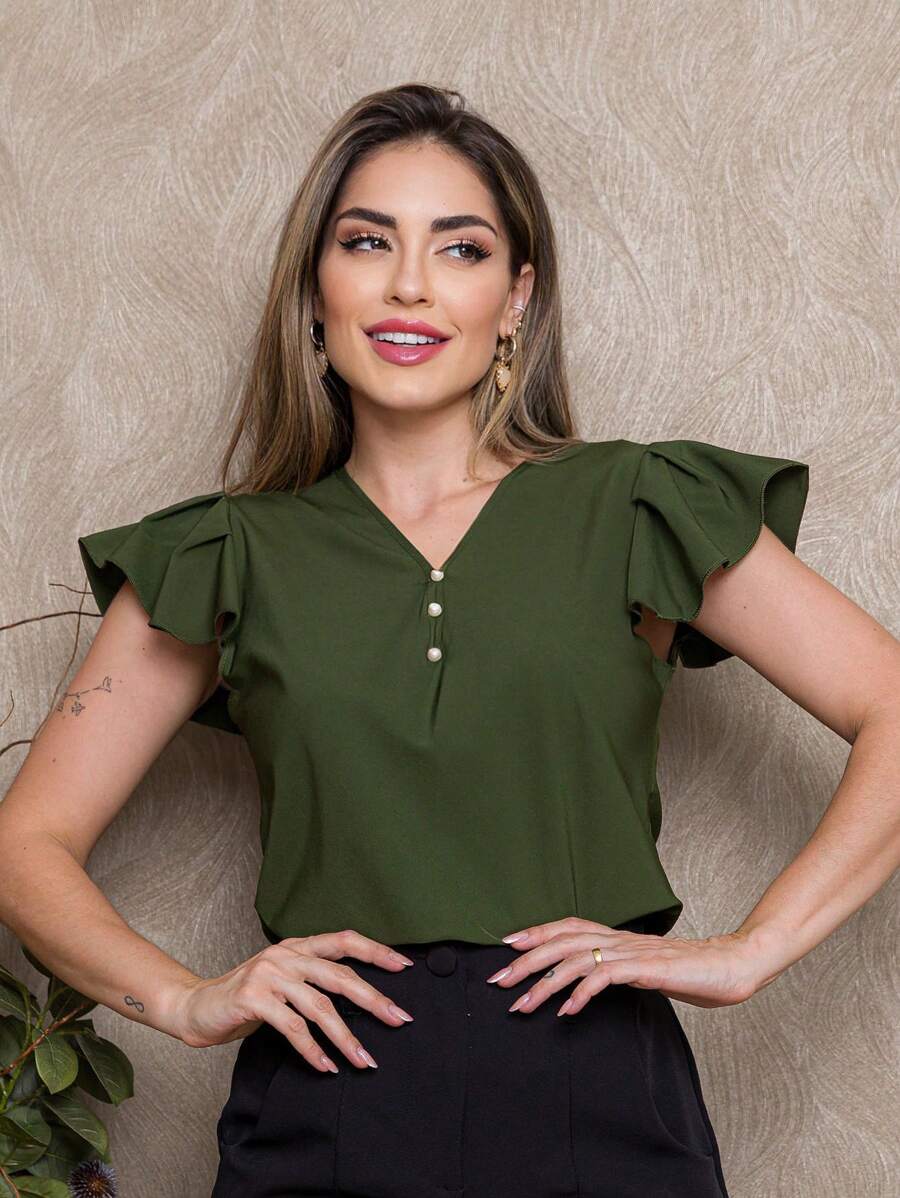 Women Blouses - 軍綠色 - 查看 1