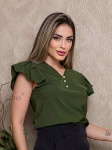 Women Blouses - 軍綠色 - 查看 4