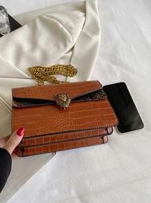 Crocodile Grain Leather Woman Handbag, Vintage Chain Small Square Bag, Fashion Versatile Shoulder Crossbody Bag (23*15*9cm), Retro Inspired Bag For Women - Brown - View 9