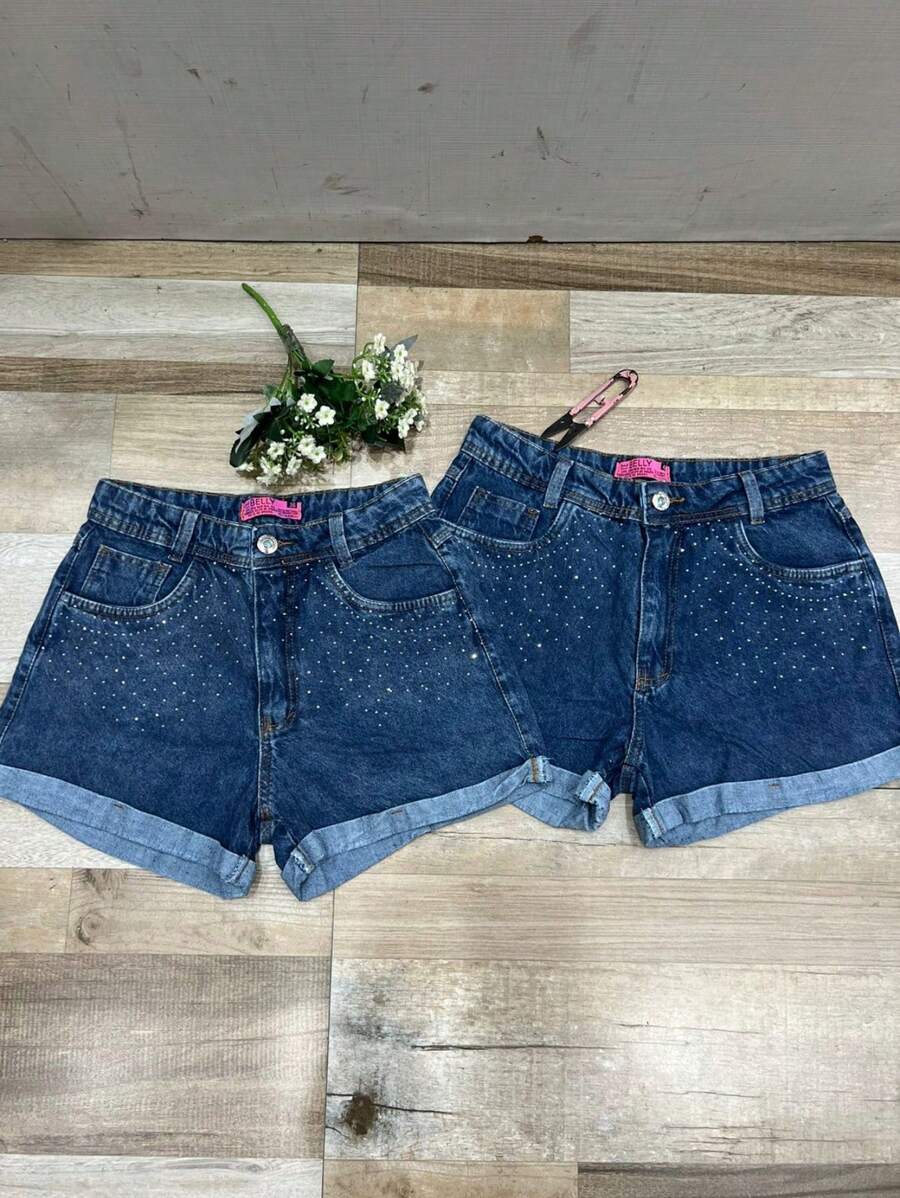 Women Denim Shorts - 中等水洗藍 - 查看 1