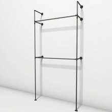 Industrial Pipe Clothing Rack - KIM I Double - Clothes Rack For Wardrobe, Bedroom And As Walk-In Closet System. Sturdy Clothing Racks For Hanging Clothes I Wall Mounted Heavy Duty Clothes Rack - 黑色 - 查看 4