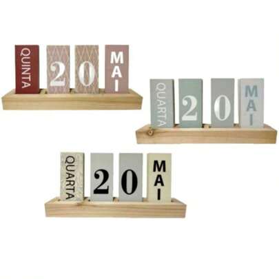 Calendário de Mesa de Madeira Com Plaquinhas Coloridas Permanente