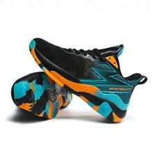 夏季新款透气大码男士篮球鞋，户外运动鞋 - 防滑、柔软、随机不对称图案 - 黑色 - 查看 7