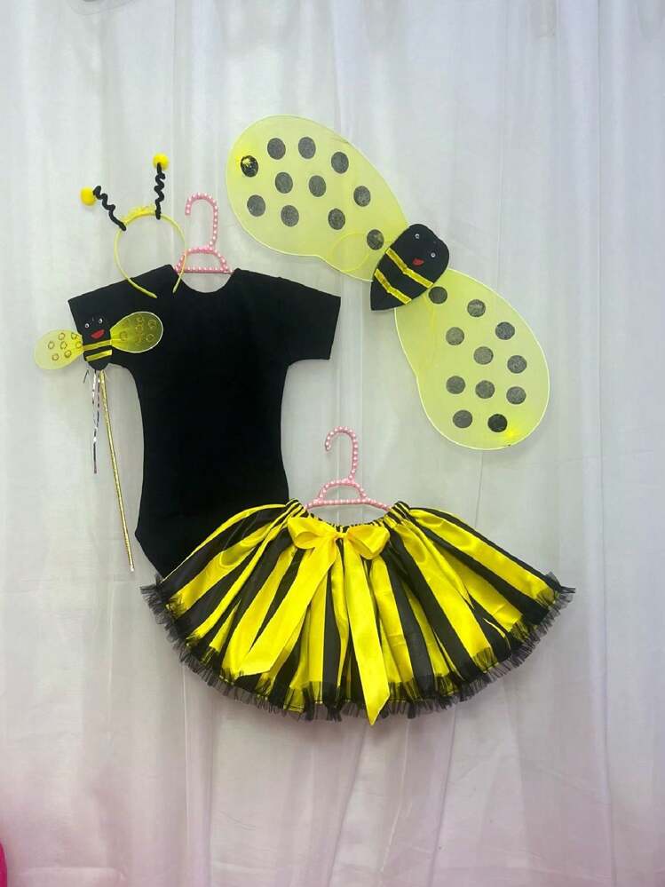 Disfraz de Primavera de abeja para Niña Animalitos Abejita de Tutú Leotardo Alas Diadema con Antenas Mallas - Amarillo - Añade 1