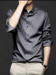 Men's Slim Fit Long Sleeve Dress Shirt Unmissable And  Promotion - 深灰色 - 查看 1