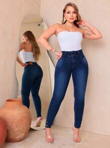 Women Jeans - 深色水洗藍 - 查看 1