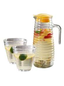 Jarra de vidrio de 1 Litro con tapa y  4 vasos de vidrio - transparente - Ver 5