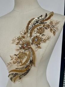 1pc 3D Lace Tassel Flower Sew On Embroidered Lace Applique Wedding Dress Bride's Gown Headdress Adornment DIY Patch Clothing Accessories(Golden) - Gold - View 3