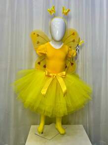 Disfraz Primavera Mariposa Para Niña Animalitos Tutú, Leotardo y Alas - Amarillo - Ver 4